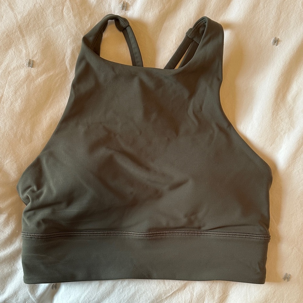 Lululemon High Neck Olive Green Sports Bra size 4